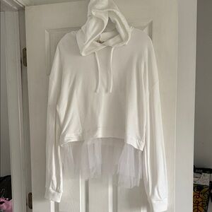 Anthropologie White Hoodie with Tulle Accent